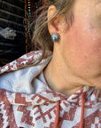 Small Sterling Silver Concho Earrings with Kingman Turquoise – Made in the USA