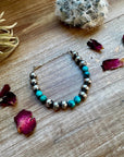 8 mm Sterling Silver Pearls bracelet with turquoise bead