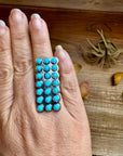 Adjustable Rectangle Ring with 21 Kingman Turquoise – Sterling Silver
