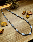 Blue Lace Agate & Sterling Silver Pearl Necklace – 20 ½” Plus Extender