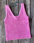 Pink Ribbed Crop Tank with Reversible Neckline