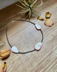Sterling Silver Choker – 3 Flat Pink Conch Teardrops – 14.5" Approx.