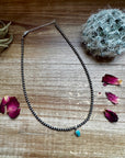 14 inch 3 mm sterling silver pearls - choker and Kingman turquoise pendant