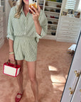 MASON'S DAUGHTER | the Cropped Boyfriend Shirt, Seersucker Olive & Ivory