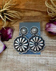 Concho Dangle Earrings – Sterling Silver – Native Made by E. Tahe