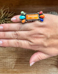 Long Ring- Size 4 1/2 - mix stone turquoise, spiny and sterling silver