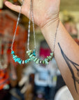 Green Turquoise Chip Necklace – Sterling Silver Pearl Accent – Paperclip Chain