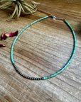 3 mm Sterling Silver Pearls choker with magnesite green turquoise heishi - western jewelry