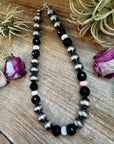 NFR Collection Necklace – 8mm & 16mm Sterling Silver Pearls with Faceted Black Onyx & Pink Conch – Handmade by The Bijoux FAB – 21"