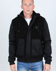 Mens Fur Lined Sherpa Hooded Jacket - Black