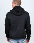 Mens Fur Lined Quilted Hooded Jacket - Black