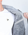 Mens Fur Lined Quilted Hooded Jacket - Light Gray