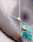 Blue Abalone Fire Sterling Silver Cluster Pendant Necklace
