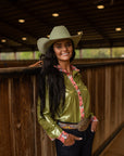 FIRST DATE & OLIVE SPARKLE PERFORMANCE RODEO SHIRT