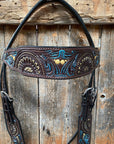 Dark Oil Floral Hand Painted Browband Headstall / Bridle