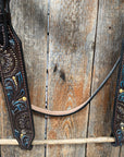 Dark Oil Floral Hand Painted Browband Headstall / Bridle