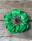 Green Gardenia Leather Flowers - 1" Crystal Conchos - Options