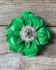 Green Gardenia Leather Flowers - 1" Crystal Conchos - Options