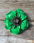 Green Gardenia Leather Flowers - 1" Crystal Conchos - Options