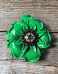 Green Gardenia Leather Flowers - 1" Crystal Conchos - Options