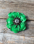 Green Gardenia Leather Flowers - 1" Crystal Conchos - Options