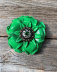 Green Gardenia Leather Flowers - 1" Crystal Conchos - Options