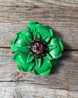 Green Gardenia Leather Flowers - 1" Crystal Conchos - Options