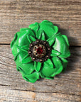 Green Gardenia Leather Flowers - 1" Crystal Conchos - Options