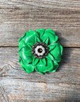 Green Gardenia Leather Flowers - 1" Crystal Conchos - Options