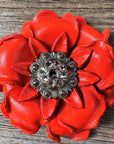 Bright Orange Gardenia Leather Flowers - 1" Crystal Conchos - Options