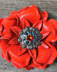 Bright Orange Gardenia Leather Flowers - 1" Crystal Conchos - Options