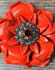Bright Orange Gardenia Leather Flowers - 1" Crystal Conchos - Options