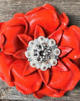 Bright Orange Gardenia Leather Flowers - 1" Crystal Conchos - Options