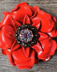Bright Orange Gardenia Leather Flowers - 1" Crystal Conchos - Options