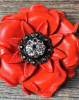 Bright Orange Gardenia Leather Flowers - 1" Crystal Conchos - Options