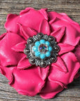 Bright Pink Gardenia Leather Flowers - 1" Crystal Conchos - Options