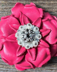 Bright Pink Gardenia Leather Flowers - 1" Crystal Conchos - Options