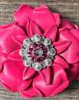 Bright Pink Gardenia Leather Flowers - 1" Crystal Conchos - Options