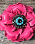 Bright Pink Gardenia Leather Flowers - 1" Crystal Conchos - Options