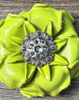 Lime Gardenia Leather Flowers - 1" Crystal Conchos - Options
