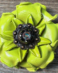 Lime Gardenia Leather Flowers - 1" Crystal Conchos - Options