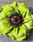 Lime Gardenia Leather Flowers - 1" Crystal Conchos - Options