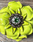 Lime Gardenia Leather Flowers - 1" Crystal Conchos - Options