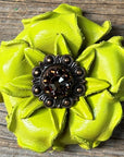 Lime Gardenia Leather Flowers - 1" Crystal Conchos - Options