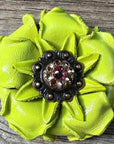 Lime Gardenia Leather Flowers - 1" Crystal Conchos - Options