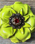 Lime Gardenia Leather Flowers - 1" Crystal Conchos - Options