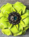 Lime Gardenia Leather Flowers - 1" Crystal Conchos - Options
