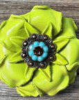 Lime Gardenia Leather Flowers - 1" Crystal Conchos - Options