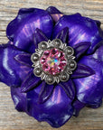 Purple Gardenia Leather Flowers - 1" Crystal Conchos - Options