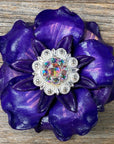 Purple Gardenia Leather Flowers - 1" Crystal Conchos - Options